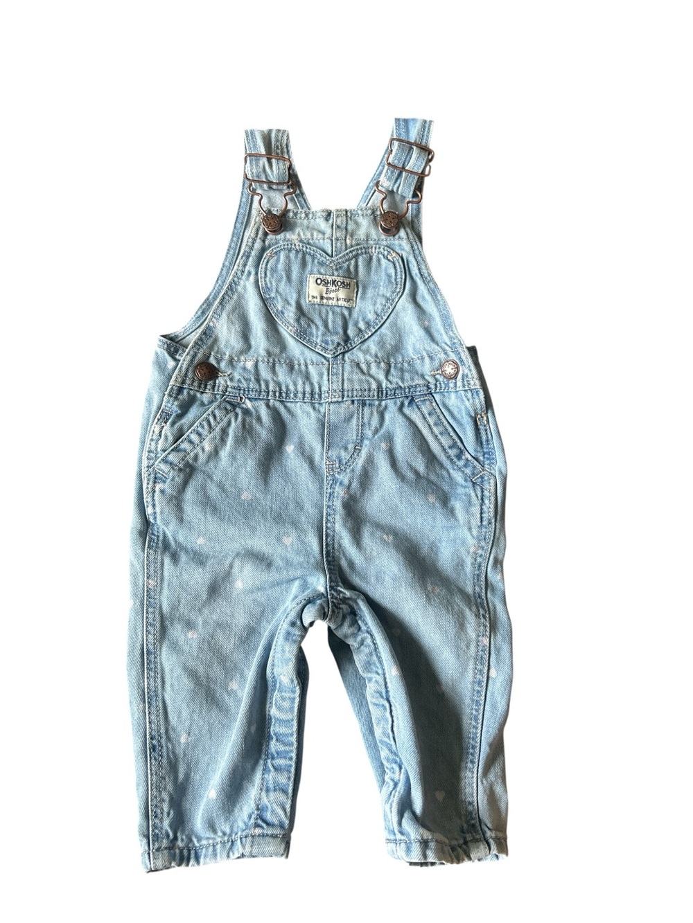 OshKosh B'gosh Light Blue Denim Heart Bib Overalls - Kids One Piece